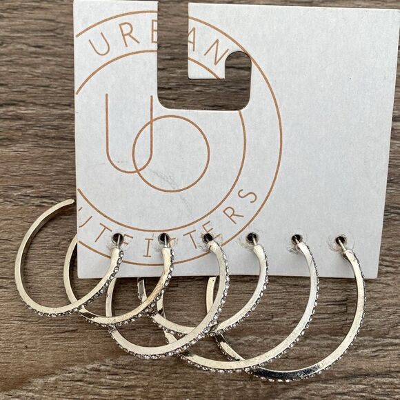 Urban Outfitters Silver Tone Rhinestone Hoop Earrings Various Sizes - Picture 2 of 3